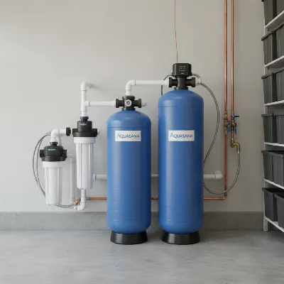 Aquasana Whole House Water Softener system with filtration tanks for home water treatment